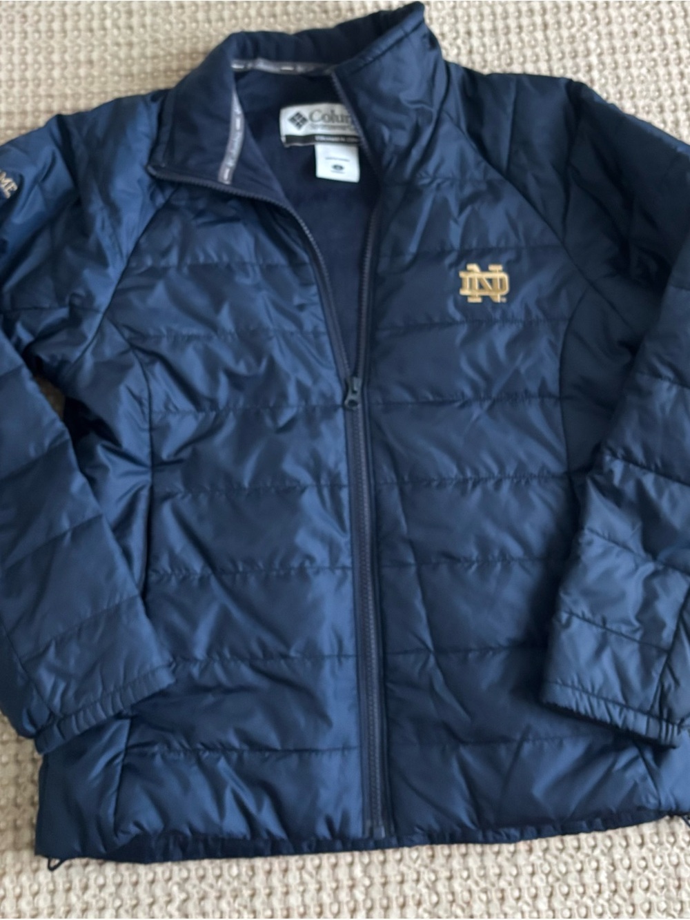Columbia Navy Puffer Jacket with Gold Notre Dame Logo